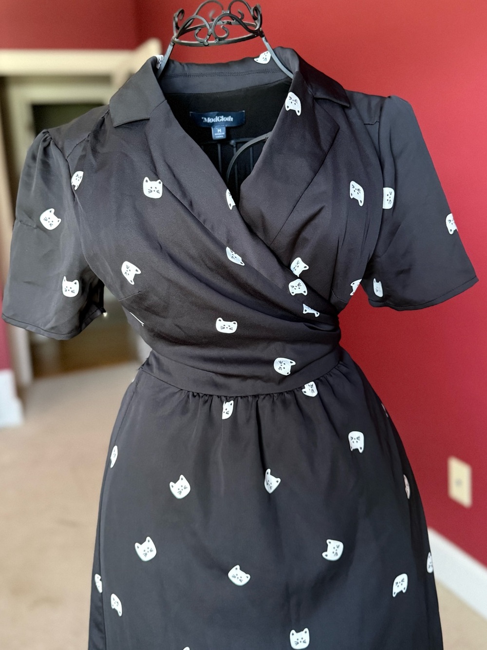 ModCloth Kitty Glam | Wrap Dress w/ White Cat Faces